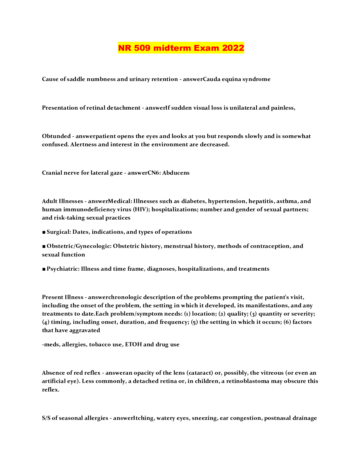 Preview image of NR 509 midterm Exam 2022 document